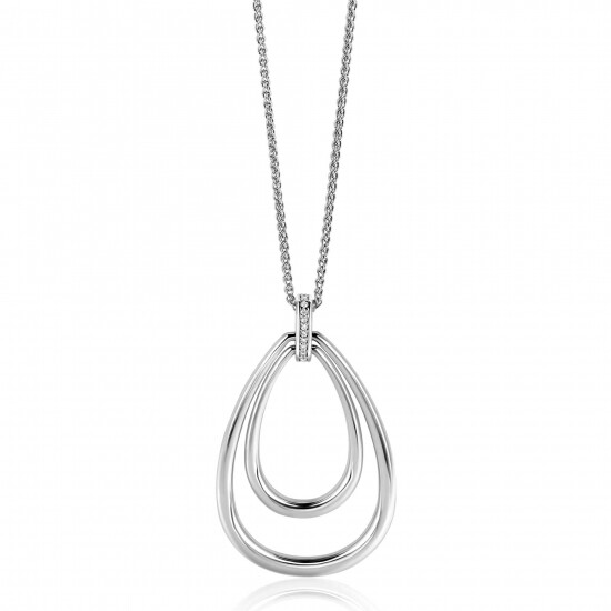 70cm ZINZI zilveren ketting met luxe ovale hanger 45mm, valt lang om de hals ZIC2489