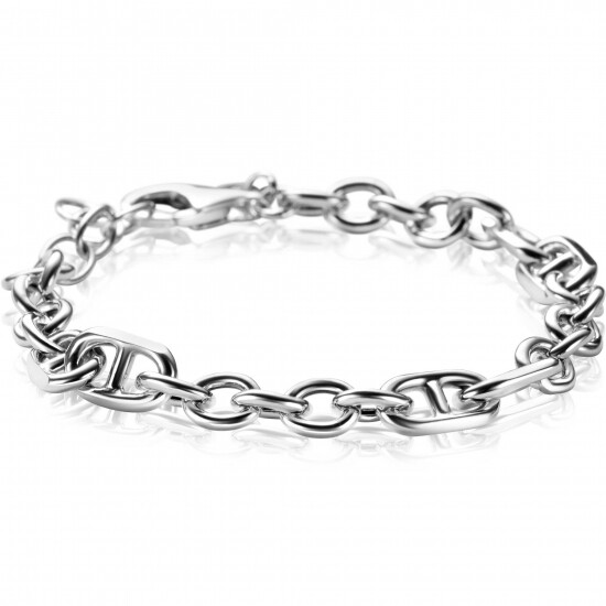 ZINZI silver link bracelet, featuring round links combined with six trendy larger navy links 7.8mm wide 17-20cm ZIA2580