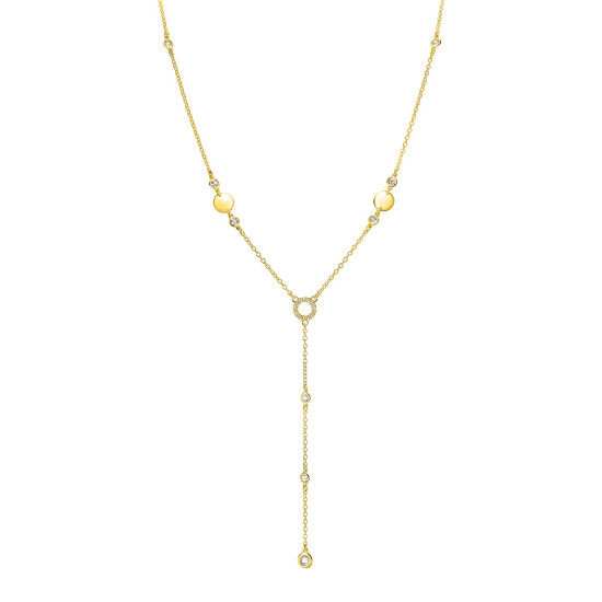 ZINZI gold plated zilveren Y-collier 45cm met glimmende ronde elementen en bezet met fonkelende witte zirkonia's ZIC2909