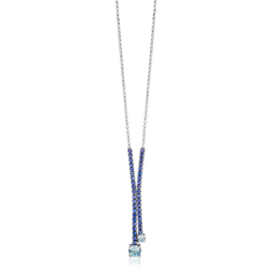 ZINZI zilveren Y-collier 45cm met luxe tennislook en saffierblauwe zirkonia's in rijzetting met twee grotere lichtblauwe zirkonia's ZIC2894B