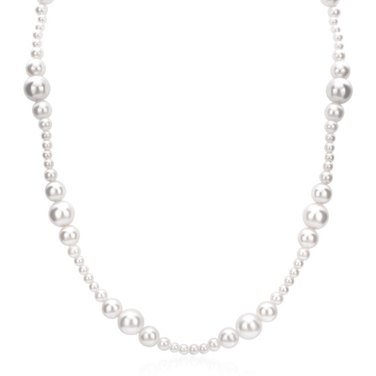 ZINZI gold plated zilveren ketting 45cm met glanzende witte parels in verschillende groottes en speelse opbouw ZIC2908