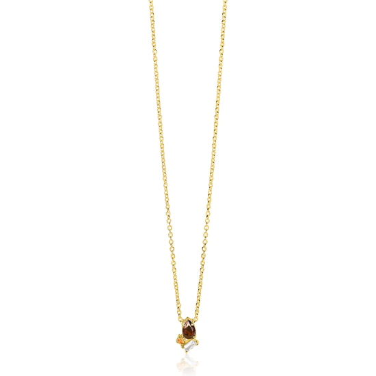 ZINZI gold plated zilveren ketting met stijlvolle hanger bezet met bruine, champagne en witte zirkonia's 42-45 cm ZIC-BF142
