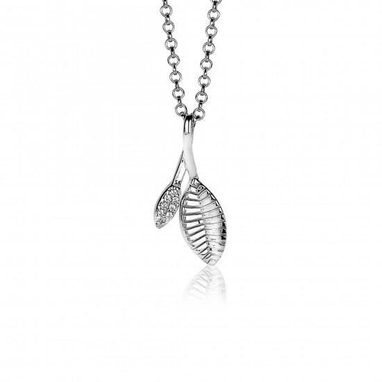 ZINZI zilveren hanger 23mm blaadjes bewerkt/witte zirconia ZIH2087 (zonder collier)