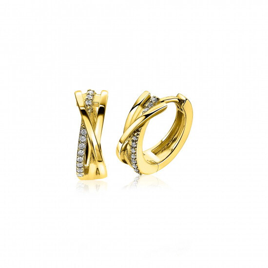 16mm ZINZI gold plated silver cross-over hoops 5.5mm wide set with white zirconia ZIO1774Y