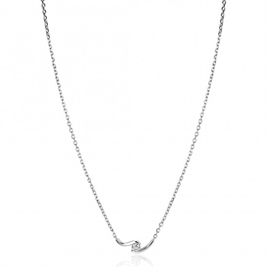 ZINZI zilveren ketting 42-45cm met ronde zirkonia, sierlijk omklemd door twee golvende staafjes ZIC2766