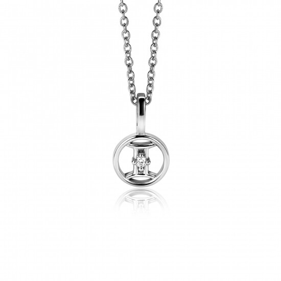 9mm ZINZI zilveren Tweelingen sterrenbeeldhanger bezet met witte zirconia ZIH-TWE (zonder collier)