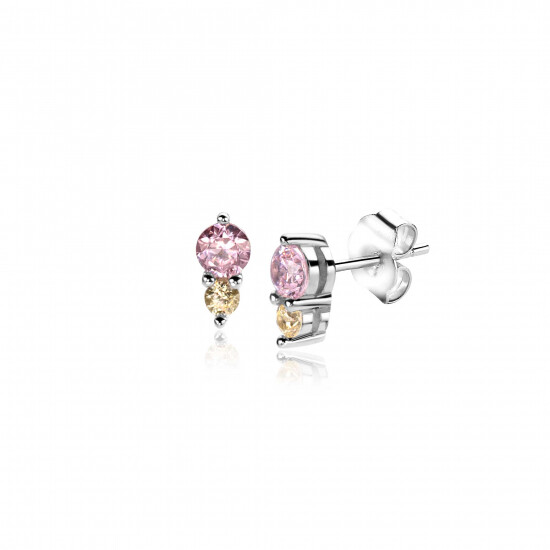 6mm ZINZI zilveren oorknopjes rond roze champagne ZIO2501