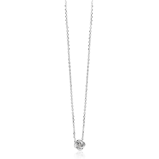 ZINZI zilveren ketting met hanger in roosdesign (9mm) en bezet met een witte zirkonia in het midden 42-45cm ZIC2872