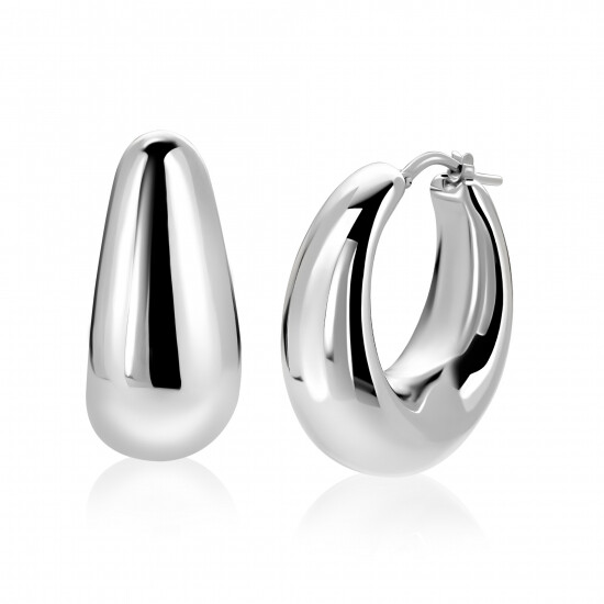 31mm ZINZI zilveren oorringen met brede buis (9mm) en ovaal model, handige bovensluiting ZIO2750