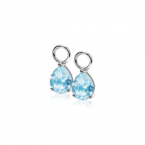ZINZI zilveren oorbedels peervormig blauw ZICH1302B (zonder oorringen)