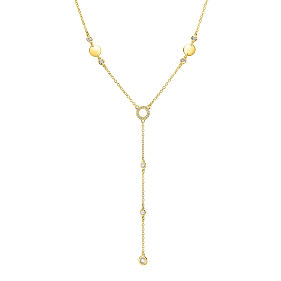 ZINZI gold plated zilveren Y-collier 45cm met glimmende ronde elementen en bezet met fonkelende witte zirkonia's ZIC2909