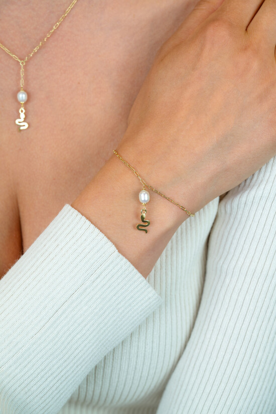 ZINZI zlv. armband gg.verg.met slang en parel hanger