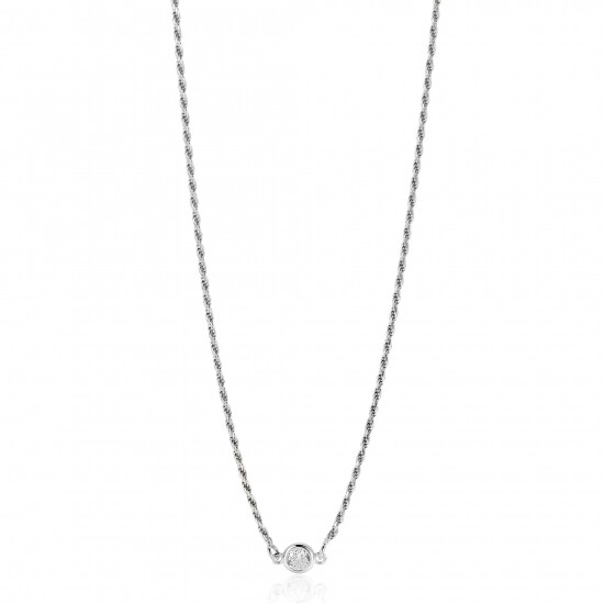 ZINZI zilveren koord ketting bezet met een ronde witte zirconia 40-45cm ZIC2461