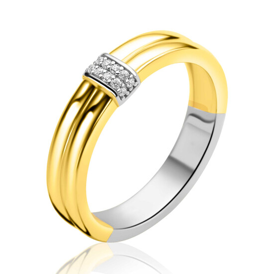 ZINZI goldplated zilveren multi-look ring met gladde banen en schitterend pavé van zirkonia's ZIR2830