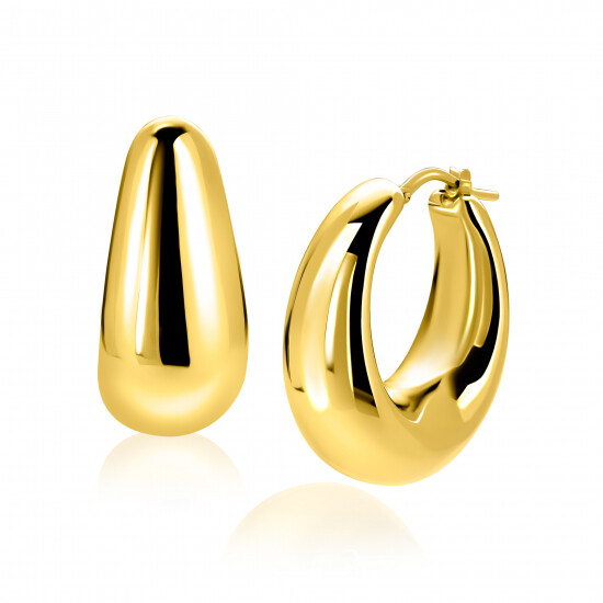 31mm ZINZI gold plated zilveren oorringen met brede buis (9mm) en ovaal model, handige bovensluiting ZIO2750G