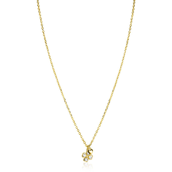 ZINZI zlv. collier gg.verg. met klaver zirc. en hartje