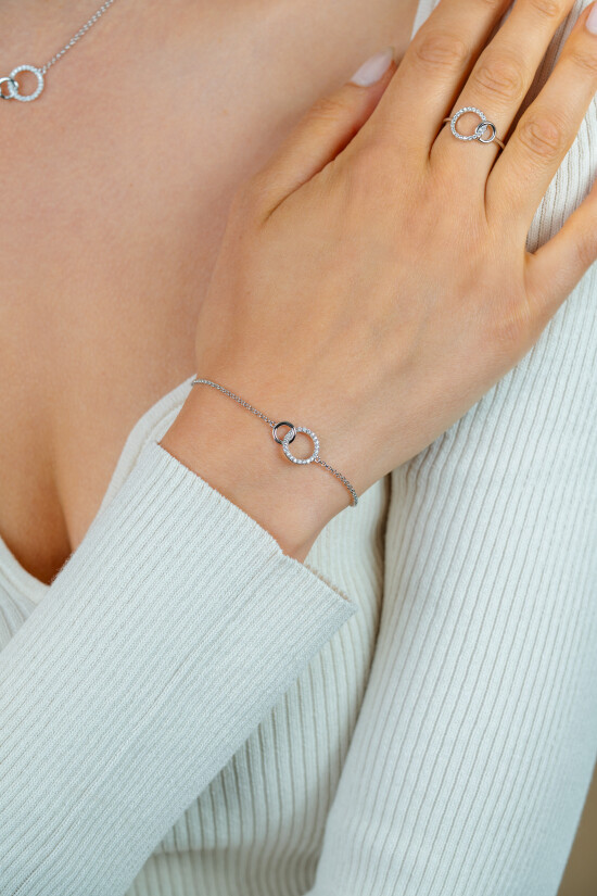 ZINZI Sterling Silver Bracelet with two 2 Connected Open Circles White ZIA1782