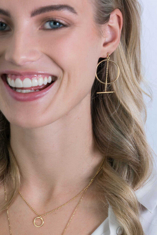 ZINZI zilveren grote open ronde oorsieraden 55 mm in 14K geel verguld met ketting en staafje ZIO2098