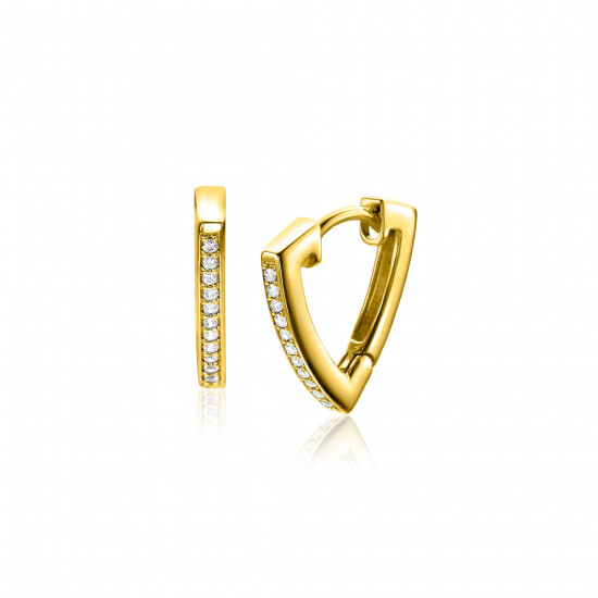 14mm ZINZI gold plated silver hoops in triangular shape set with white zirconia ZIO2607