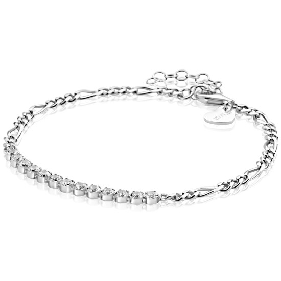 ZINZI zilveren figaro armband (3mm breed) met middenstuk bezet met witte zirconia's 17-20cm ZIA2782
