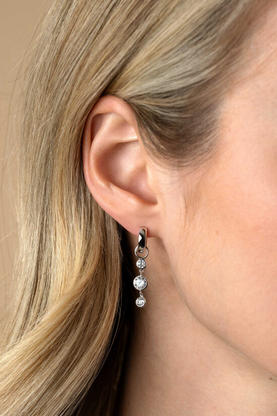 24mm ZINZI silver charm earrings with 3 dangling white round zirconias ZICH2593 (without hoop earrings)