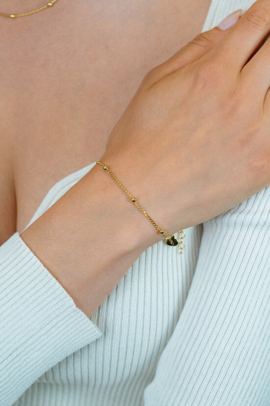 ZINZI gold plated zilveren gourmet schakelarmband met vijf glanzende bolletjes (3mm breed) ZIA2714GA