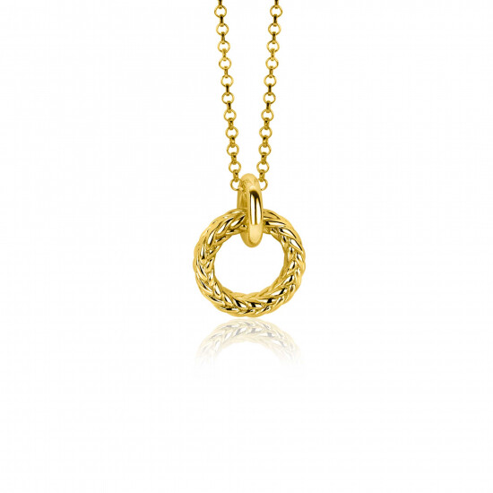 ZINZI zilveren hanger extra 14K geel verguld rond met touweffect 19mm ZIH2246G (zonder collier)