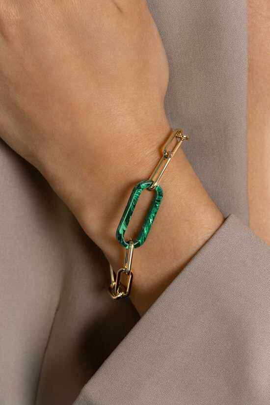 ZINZI zlv. armband gg.verg. paperclip en malachiet