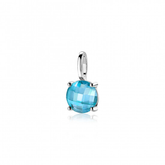 ZINZI zilveren hanger rond turquoise blauw ZIH2072T (zonder collier)