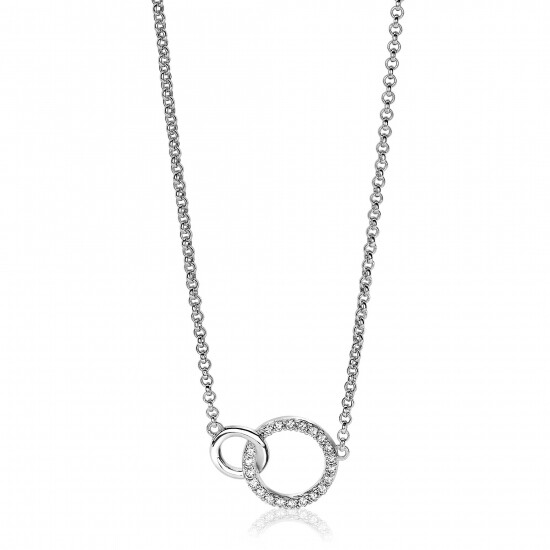 ZINZI zilveren ketting 2 open rondjes verbonden wit ZIC1782