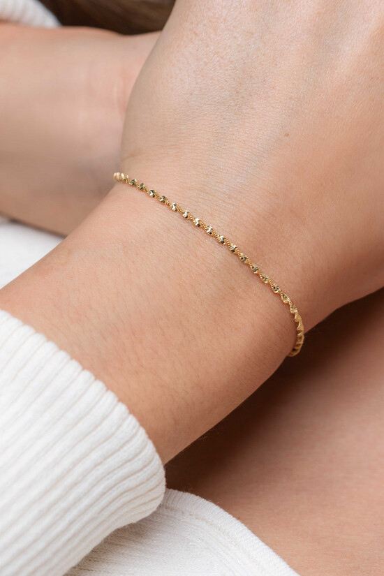ZINZI gold plated silver singapore bracelet with sparkling twisted links 1.9mm wide 17-20cm ZIA2585G
