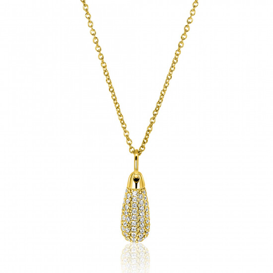 23mm ZINZI gold plated zilveren druppel hanger, bezet met witte zirkonia's ZIH2669Y (zonder collier)