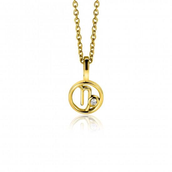 9mm ZINZI gold plated zilveren Steenbok sterrenbeeldhanger bezet met witte zirconia ZIHY-STE (zonder collier)