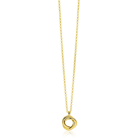 ZINZI gold plated zilveren collier 45cm met hanger van drie verbonden ringen (knoop-stijl) ZIC2890G