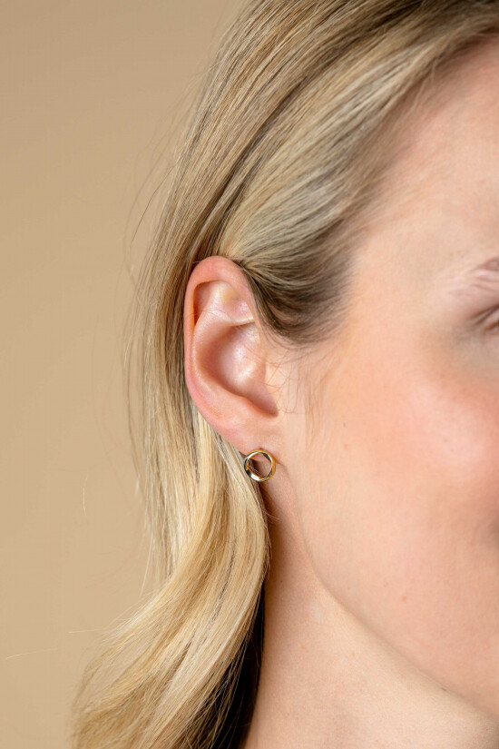 9mm ZINZI gold plated silver stud earrings open circle with organic shape ZIO2611G