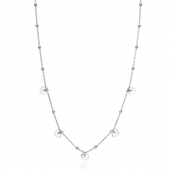 ZINZI zilveren ankerketting met kleine bolletjes en vijf gladde hartjes 42-45cm ZIC2531