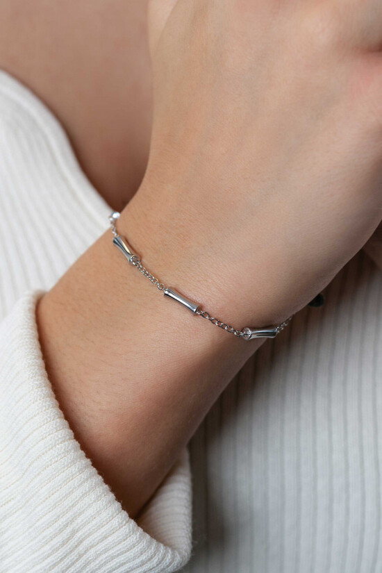 ZINZI silver link bracelet with five smooth bamboo shapes 17-20cm ZIA2577