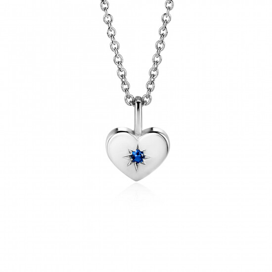 SEPTEMBER hanger 12mm zilveren hart geboortesteen saffier blauw zirconia (zonder collier)