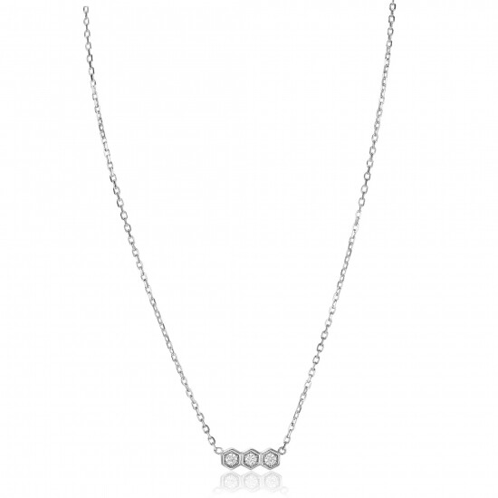 ZINZI zilveren ketting met drie zeshoek-zettingen bezet met witte zirconia's 42-45cm ZIC2543