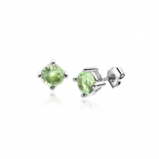 6mm ZINZI zilveren oorknoppen ronde lichtgroene zirconia chatonzetting ZIO1383G