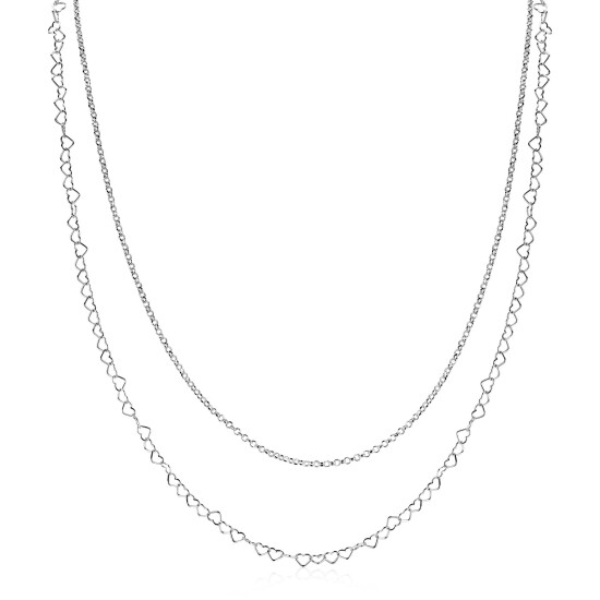 ZINZI zilveren dubbele schakelketting 40–45cm met fijne hartvormige schakels ZIC2775