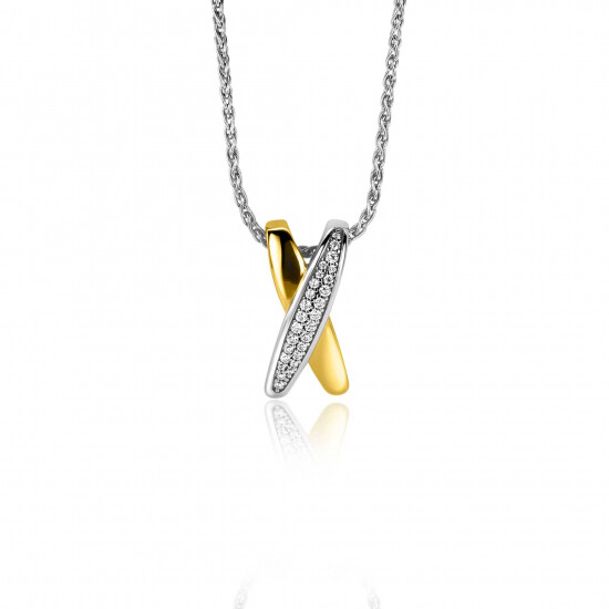 ZINZI zilveren hanger cross-over bicolor met witte zirconia's 18mm ZIH2240 (zonder collier)