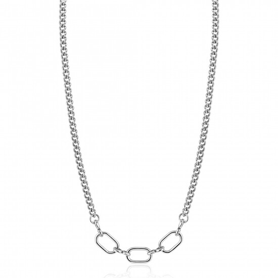 ZINZI zilveren gourmet schakelketting met 3 grote ovale schakels 40-45cm ZIC2419