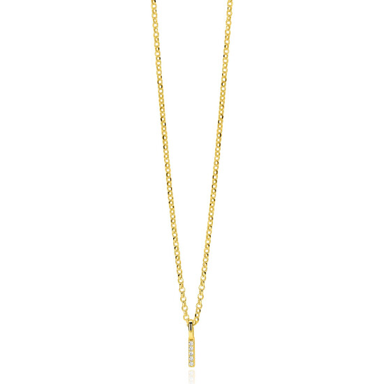 ZINZI gold plated zilveren letter hanger I bezet met witte zirkonia's ZIH2828-I (zonder ketting)
