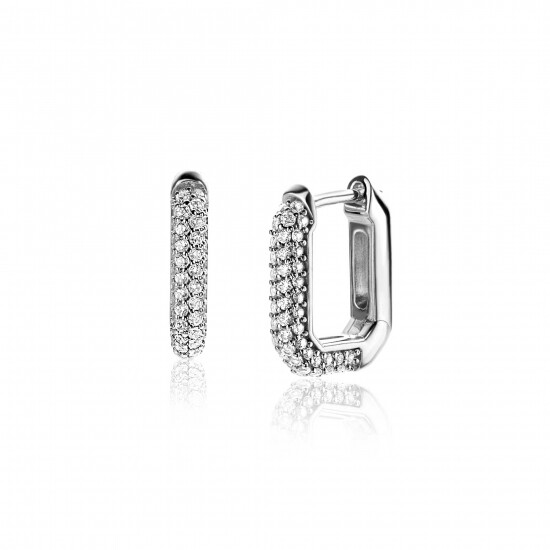 16mm ZINZI Sterling Silver Hoop Earrings Octagon White Zirconias width 3mm ZIO2495Z