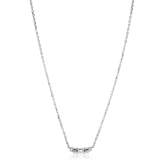 ZINZI zilveren ketting 45cm met cilindervormige hanger, bezet met diverse witte zirkonia’s ZIC2812