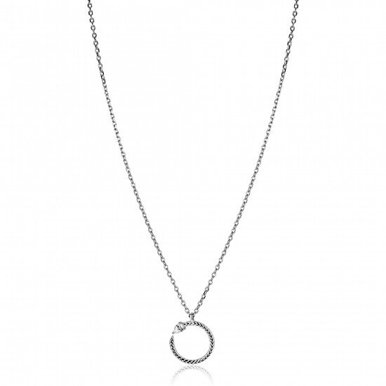 ZINZI zilveren ketting 42–45cm met ronde slang-hanger (15mm), bezet met peervormige witte zirkonia ZIC2722