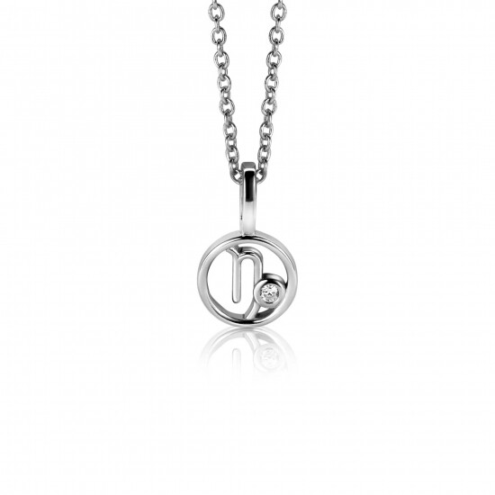 9mm ZINZI zilveren Steenbok sterrenbeeldhanger bezet met witte zirconia ZIH-STE (zonder collier)