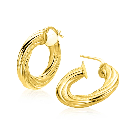 26mm ZINZI gold plated zilveren oorringen met gedraaide buis 3mm en handige bovensluiting ZIO-BF155G
