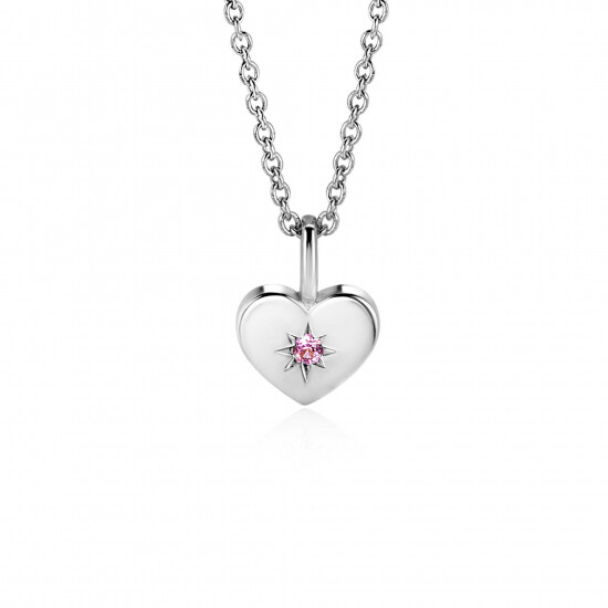 OKTOBER hanger 12mm zilveren hart geboortesteen roze rozenkwarts zirconia (zonder collier)